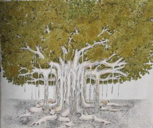 Il Ficus di p.zza marinadisegno a china acquerellata cm 56,7 x 47,2