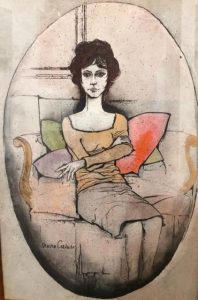 Ritratto nel tondo_disegno a china acquerellata cm 52x37 1953