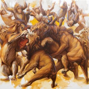 FotoBiennaleNormanniRomano Dario-Gioco di squadra-olio e acrilico su tela-cm 120x120-2020