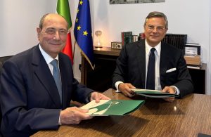 Schifani e Mattarella alla firma della convenzione termovalorizzatori