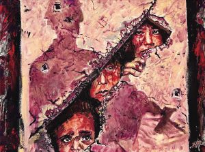 3 Andronache Ramona - Bambini nascosti in una casa bombardata, olio su tela, cm 30x40