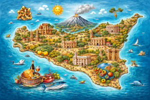 Mappa illustrata di Sicilia